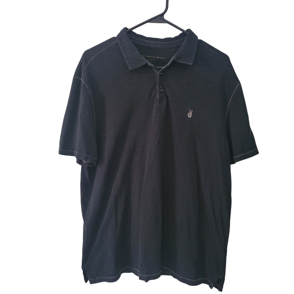 John Varvatos Star USA Size L Black Peace Polo shirt modern minimal sleek smart‎